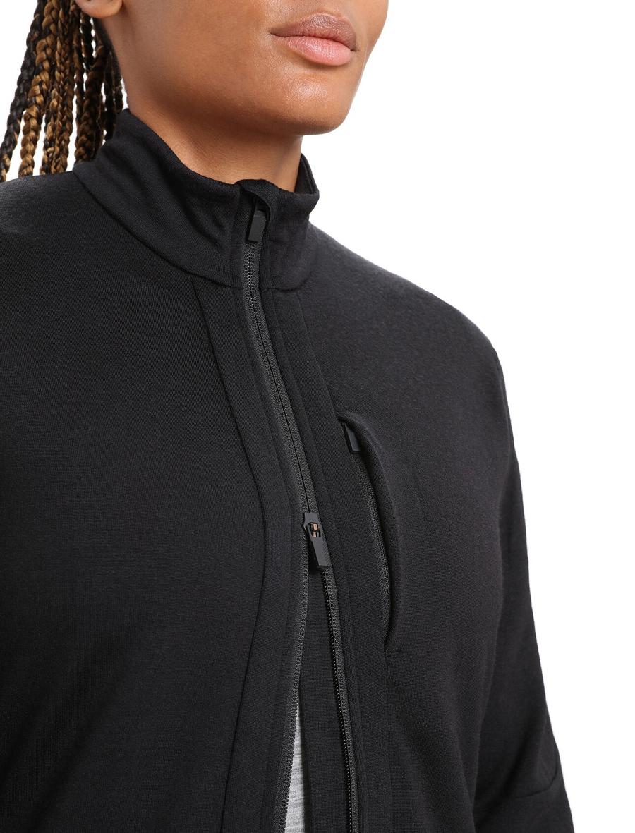 Black Icebreaker Merino Quantum III Long Sleeve Zip Women's Hoodie | AU 1681NWYB